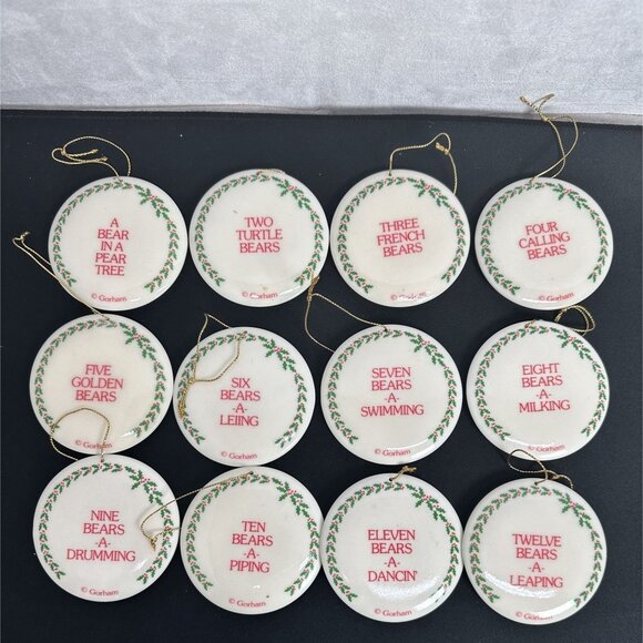 Vintage Gorham Christmas Traditions Twelve Bears Of Christmas Ornaments Set - Picture 3 of 6
